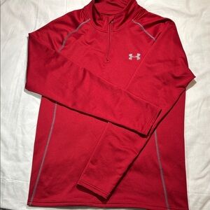 Under Armour ColdGear Quarter Zip Athletic Pullover Red With Gray Piping Youth L